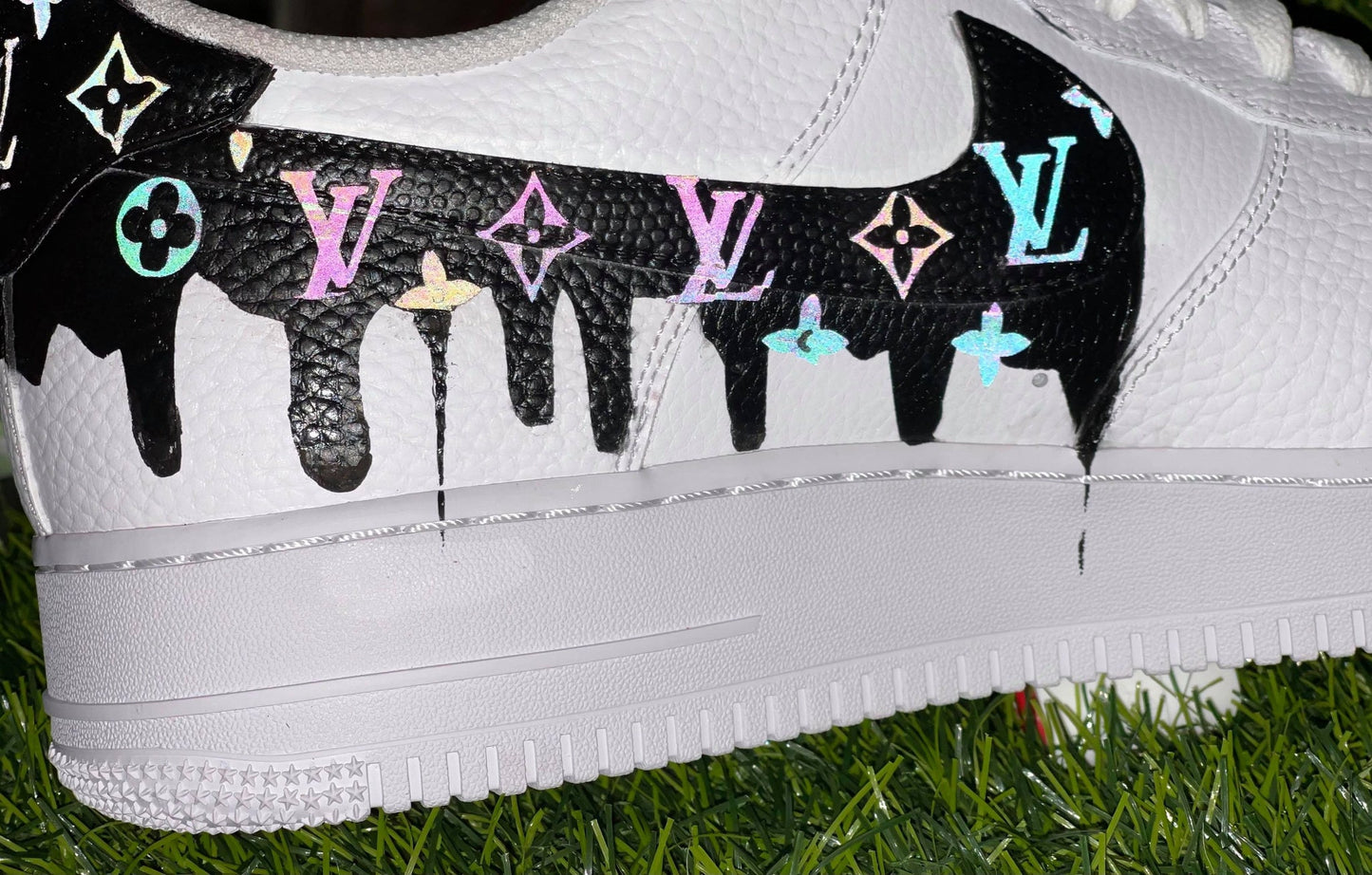 Streetwear Black LV Drip Custom AF 1s Shoes