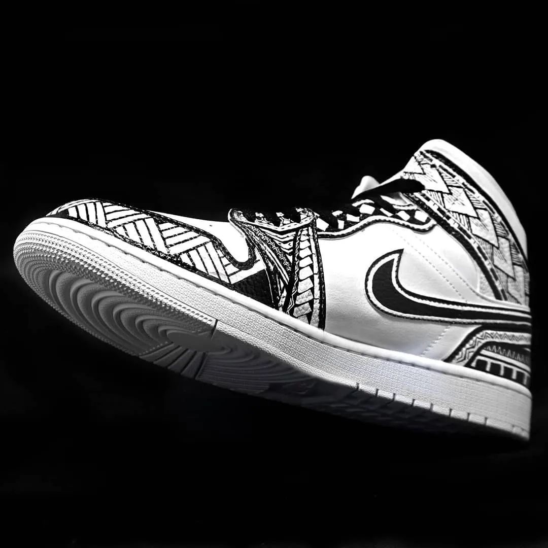 Striking Monochrome Tribal Pattern Custom AJ 1s Shoes
