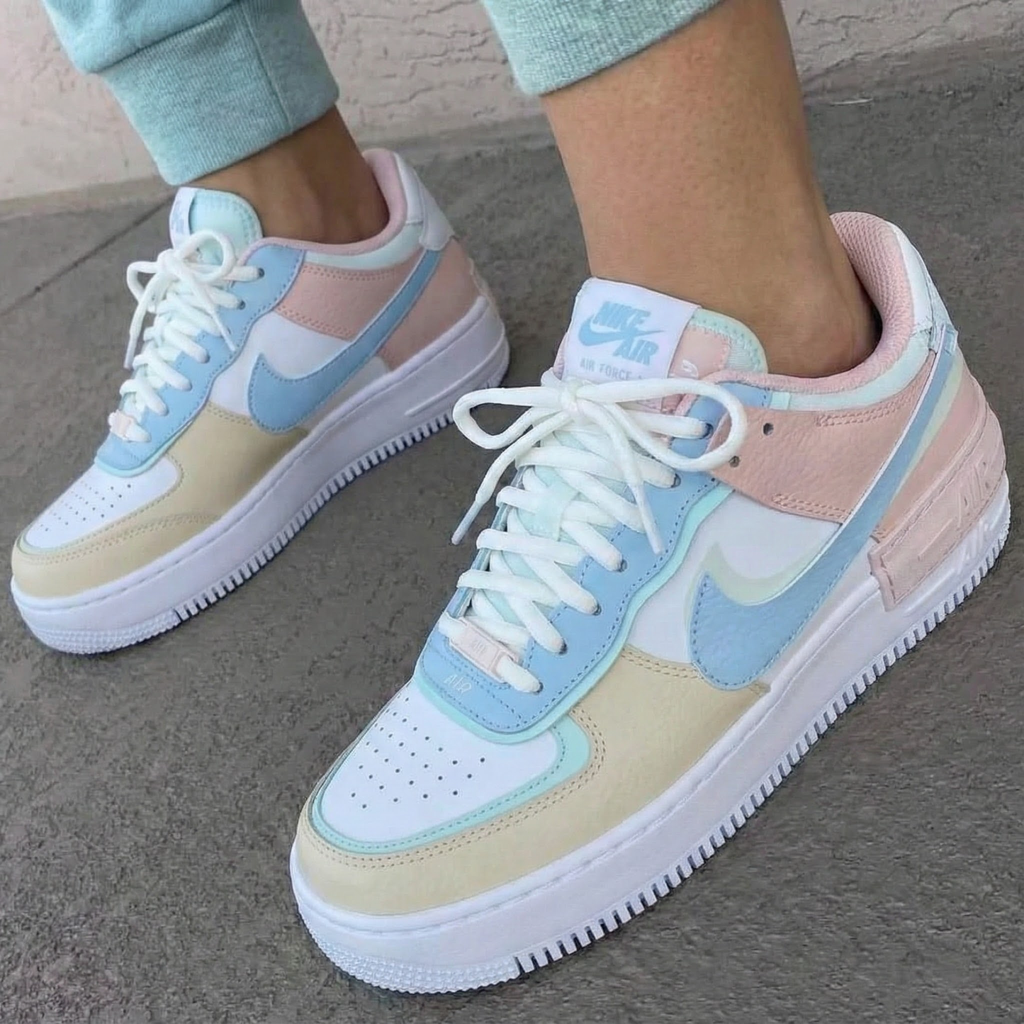 Sweet Pastel Baby Blue Pink Beige Custom AF 1s Shoes