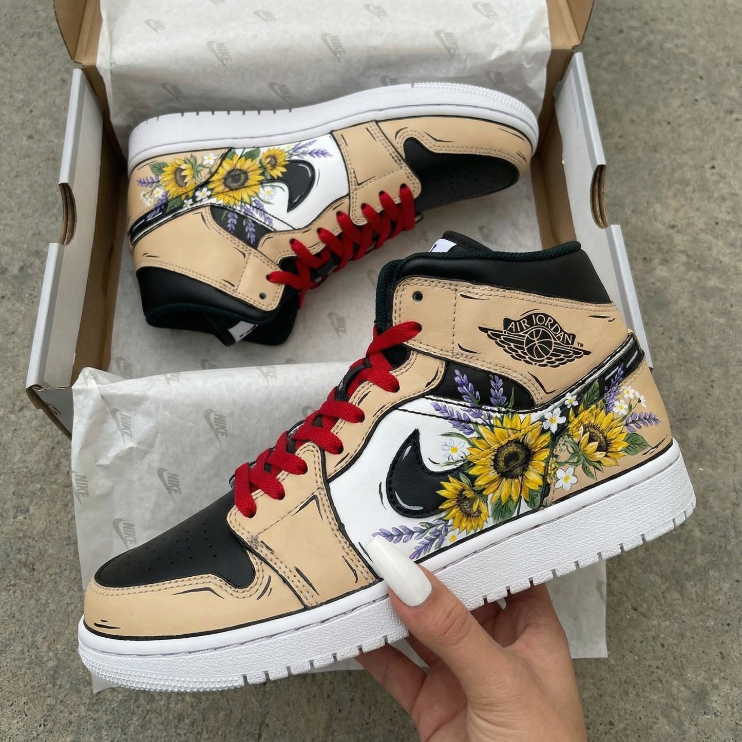 Tan Sunflower Custom AJ 1s Shoes