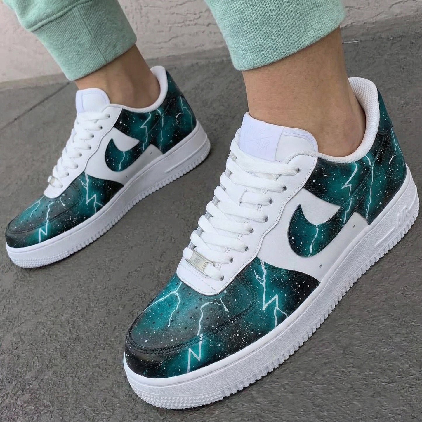 Teal Galaxy Lightning Custom AF 1s Shoes