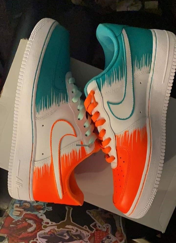 Teal Orange Brushstroke Custom AF 1s Shoes