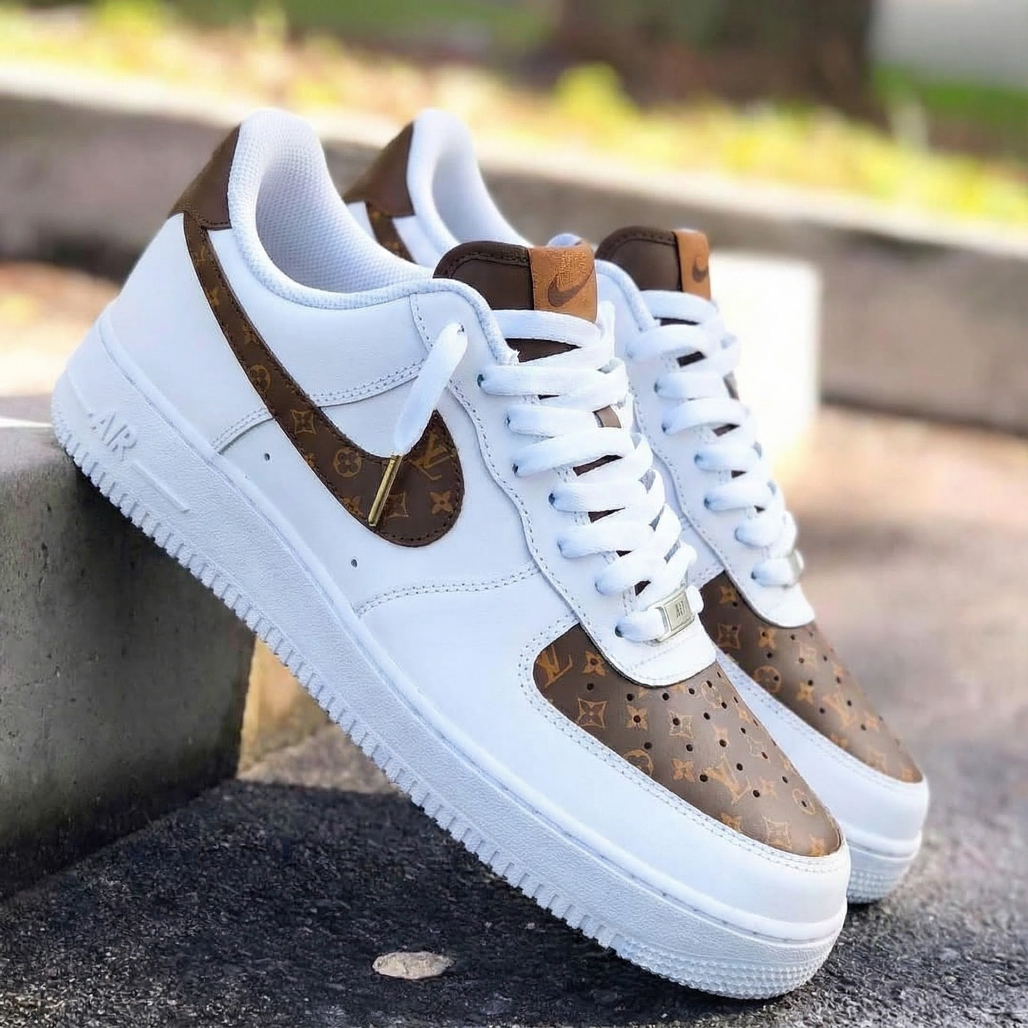 Timeless Elegant Brown LV Pattern Custom AF 1s Shoes
