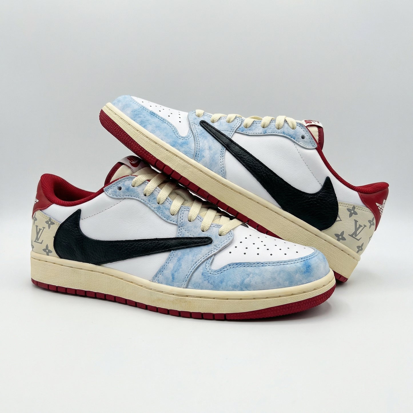 Travis Scott Baby Blue LV Pattern Custom AJ 1s Shoes