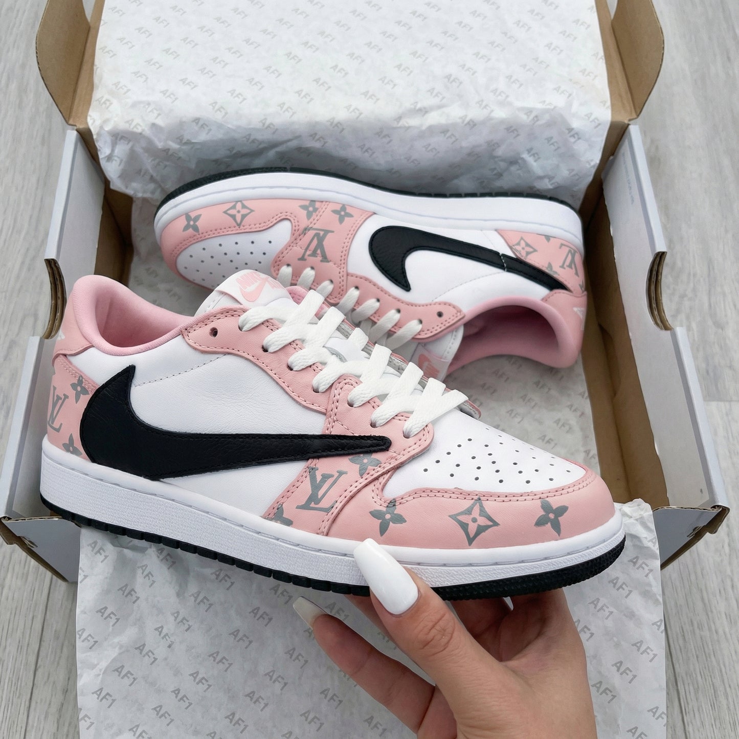 Travis Scott Baby Pink LV Custom AF 1s Shoes