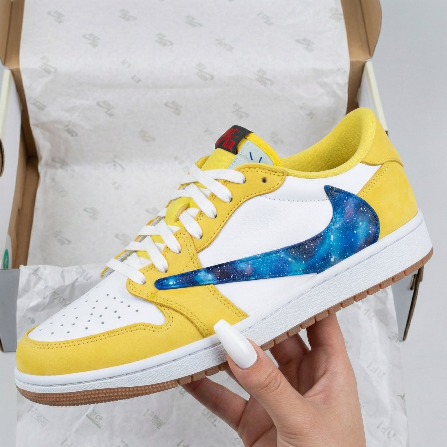 Travis Scott Yellow White Galaxy Custom AJ 1s Shoes