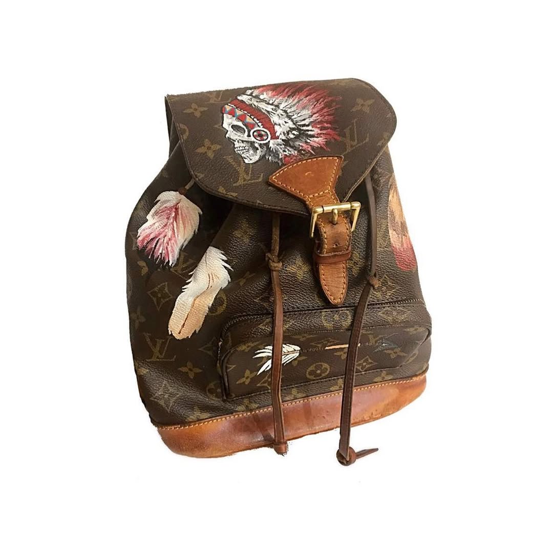 Hand Painted Custom Backpack with Skull & Feather Design