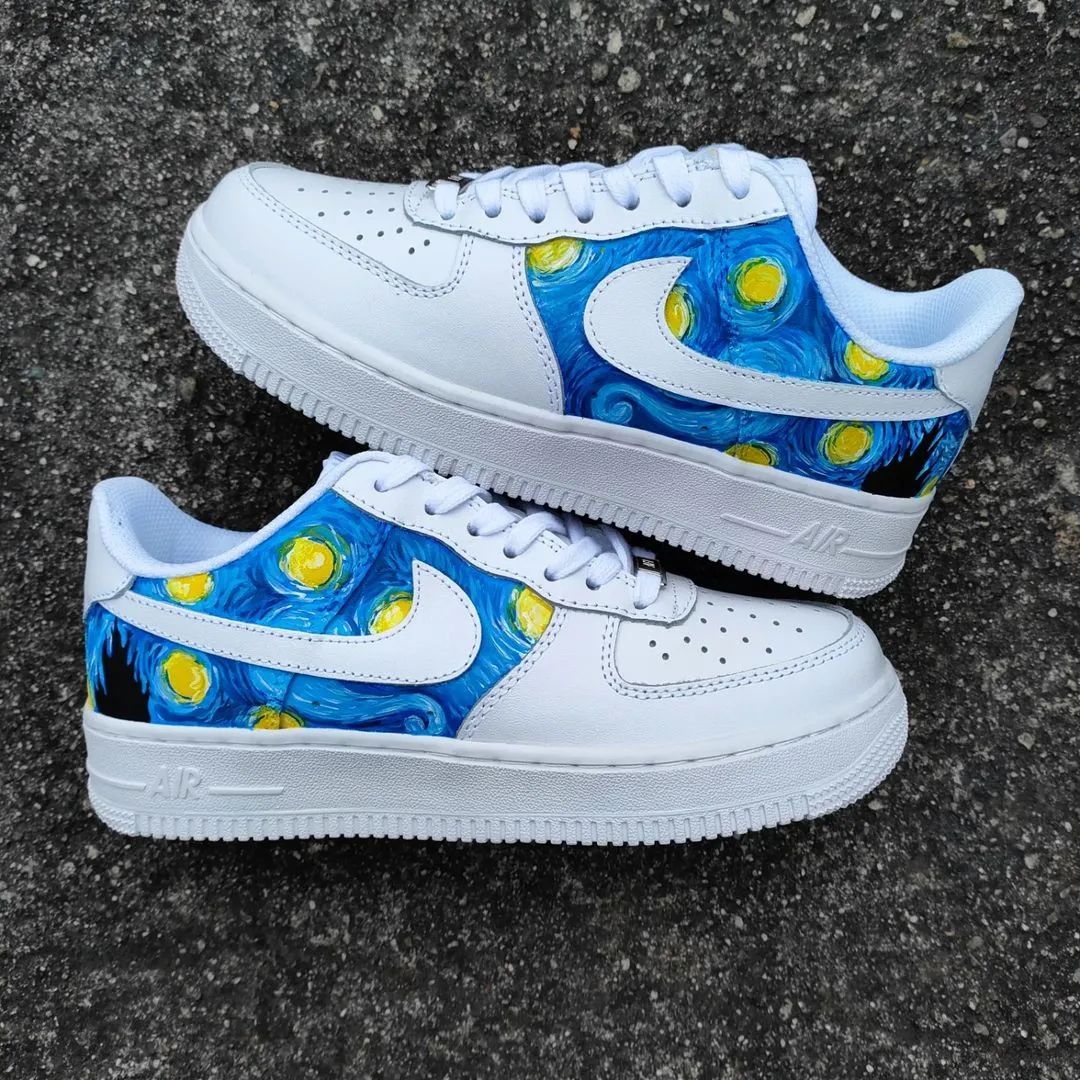 Vibrant Blue Yellow Starry Night Custom AF 1s Shoes