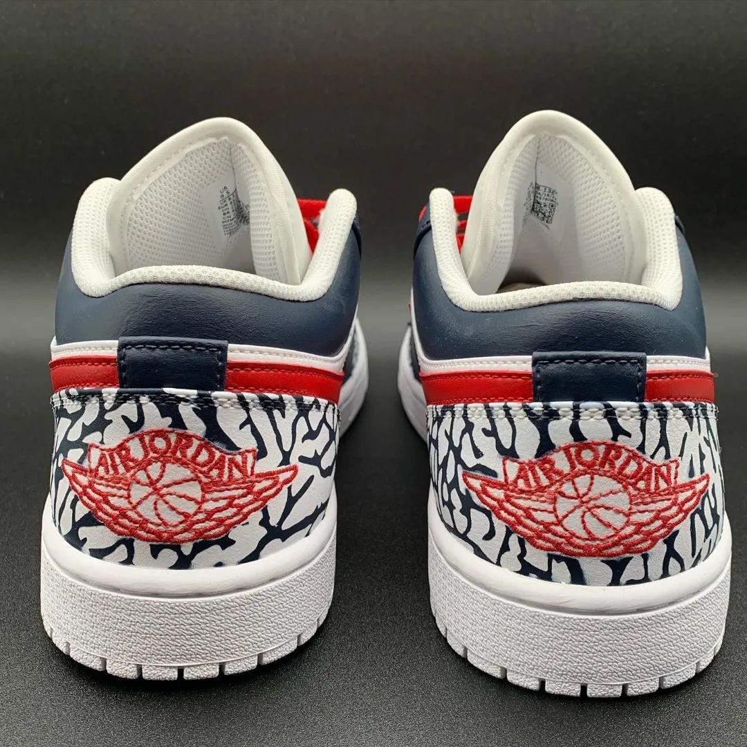 Vibrant Red with Deep Navy Cracks Custom AJ 1s Shoes