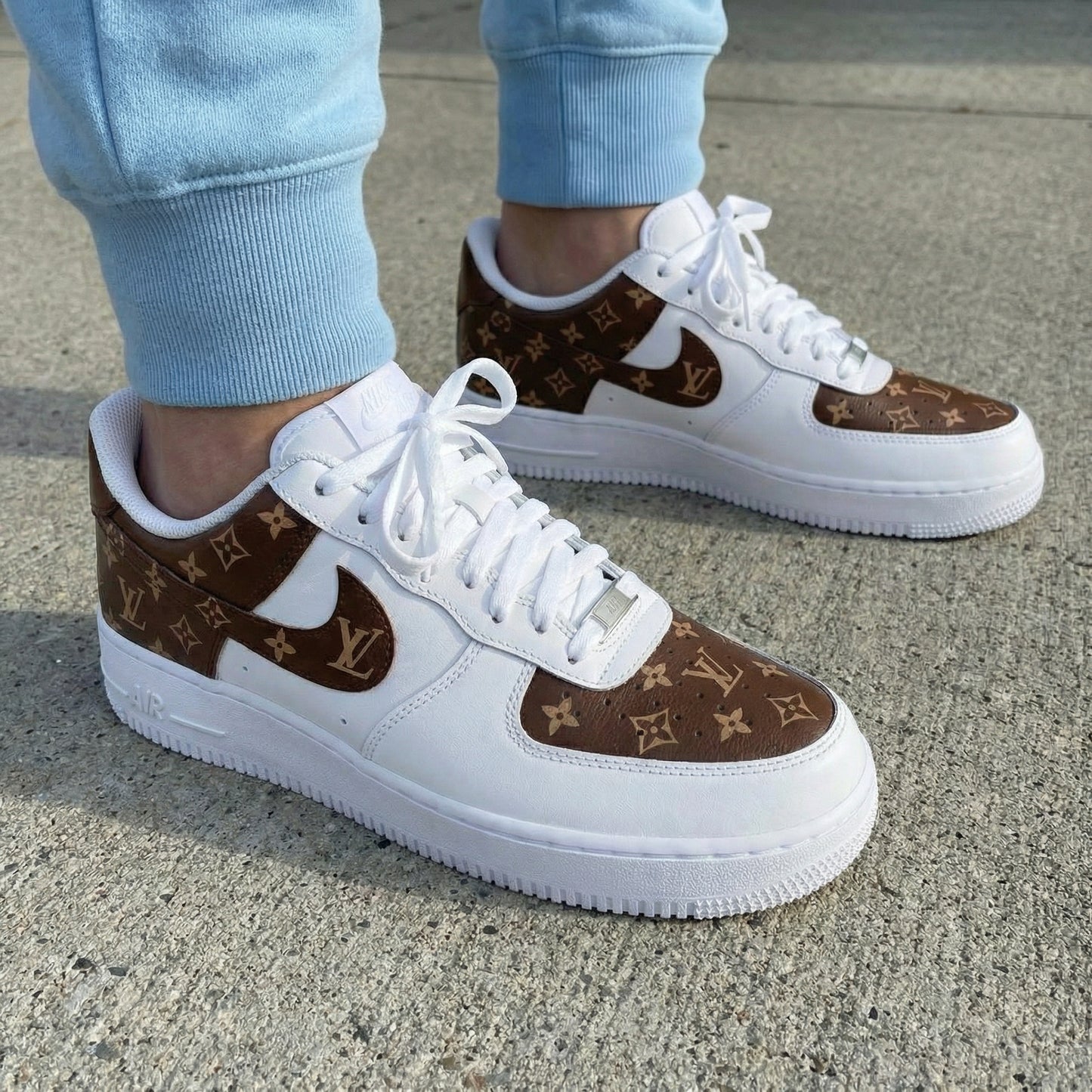 White Brown LV Custom AF 1s Shoes