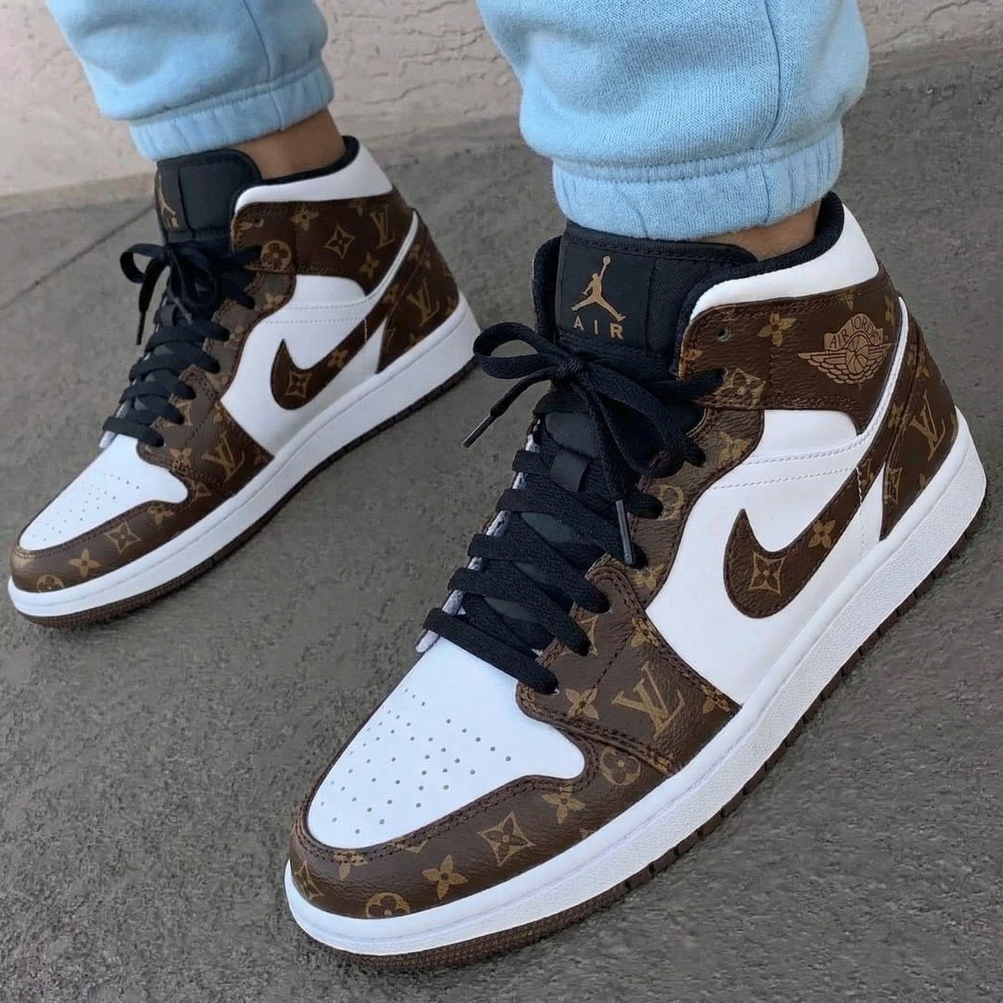 White Brown LV Pattern Custom AJ 1s Shoes