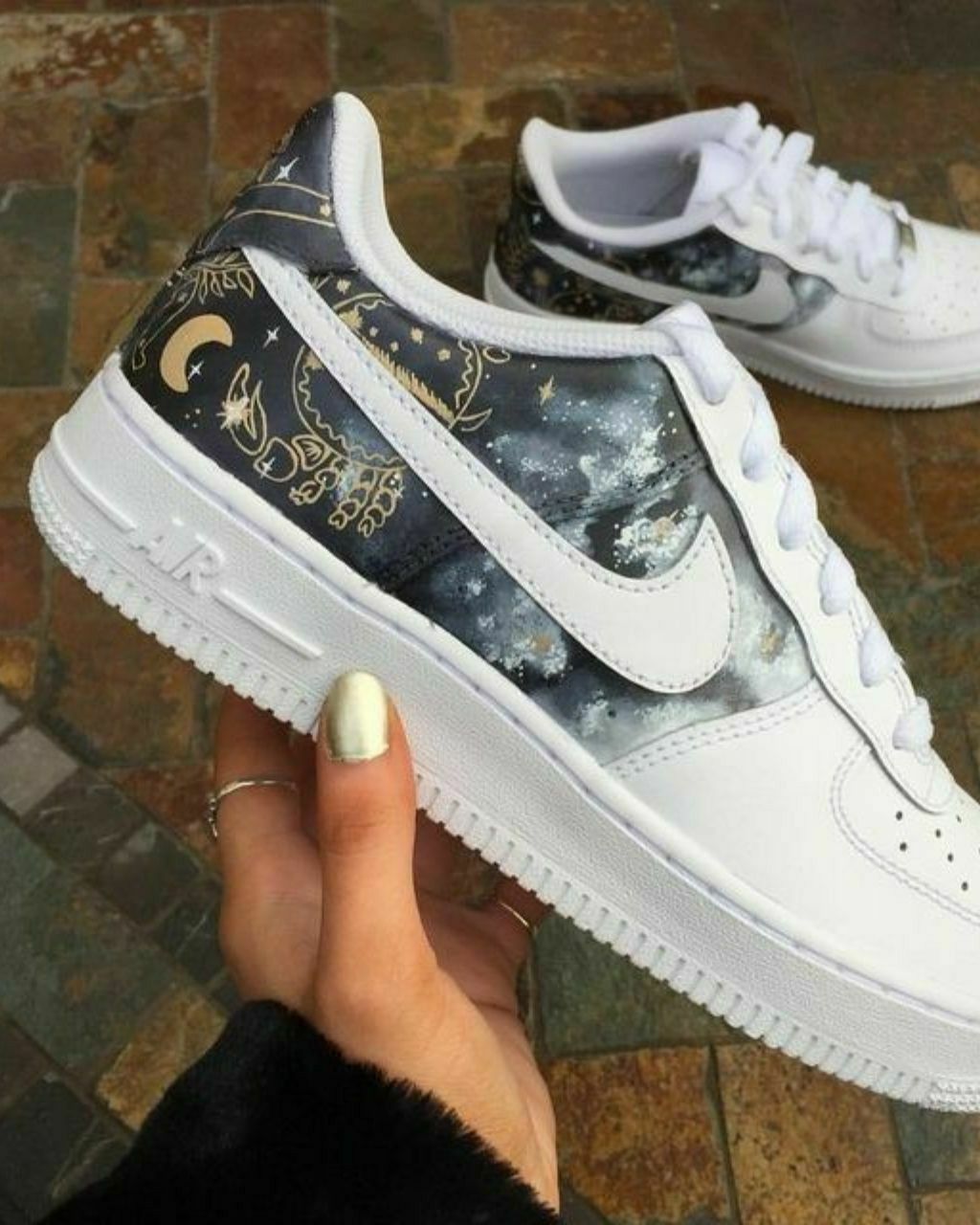 White Galaxy And Gold Custom AF 1s Shoes