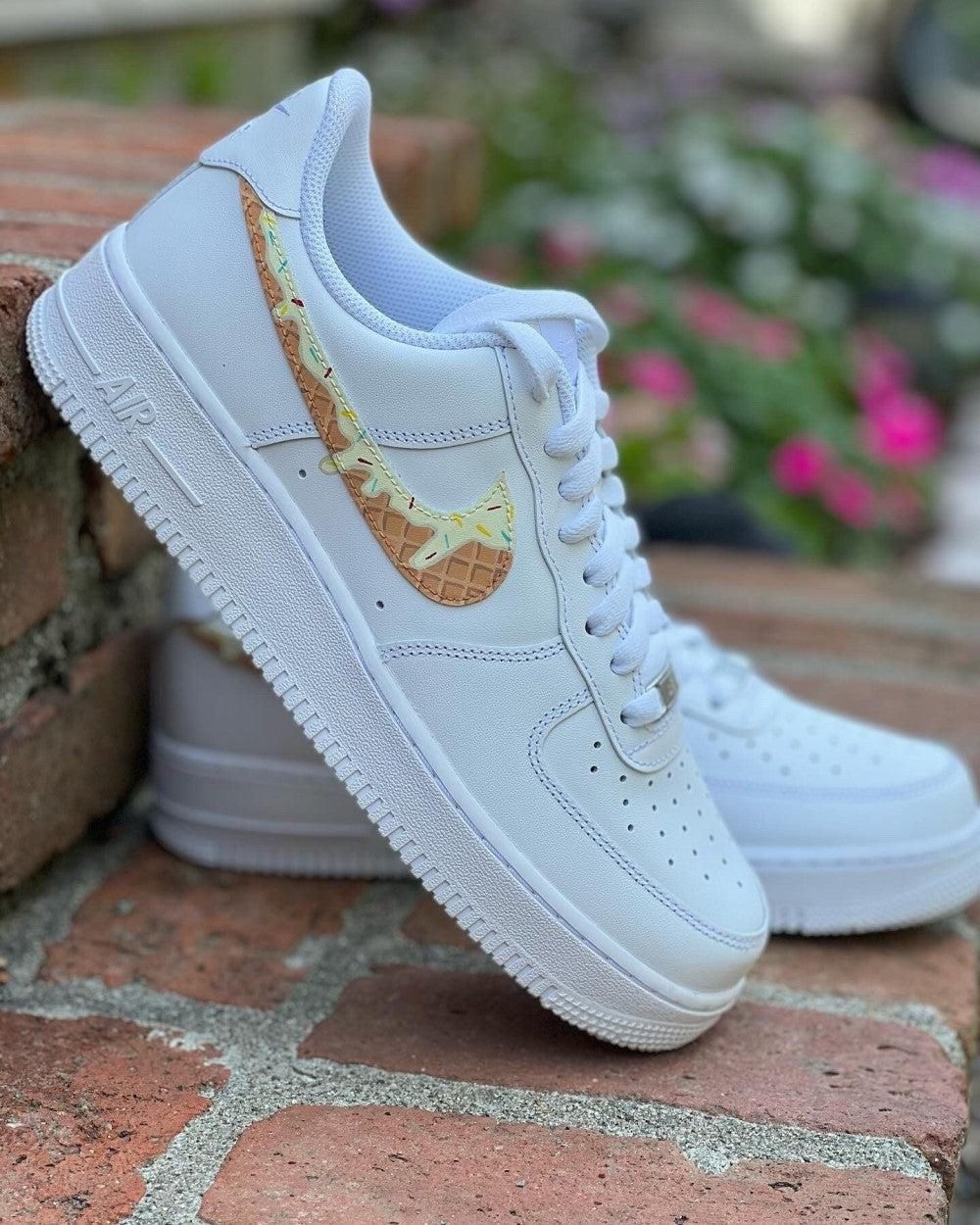 White Ice - Cream Custom AF 1s Shoes