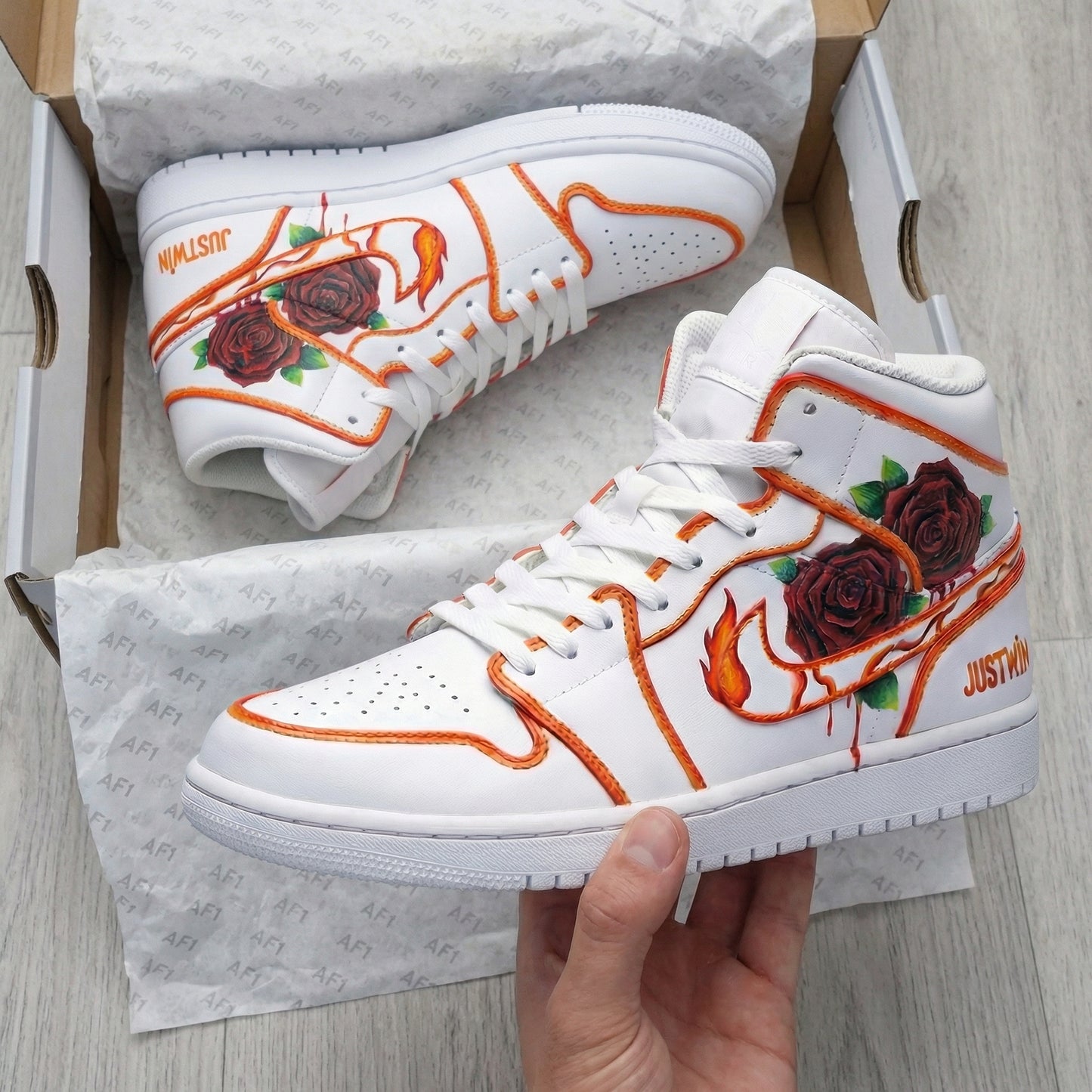 White Orange Rose Custom AJ 1s Shoes