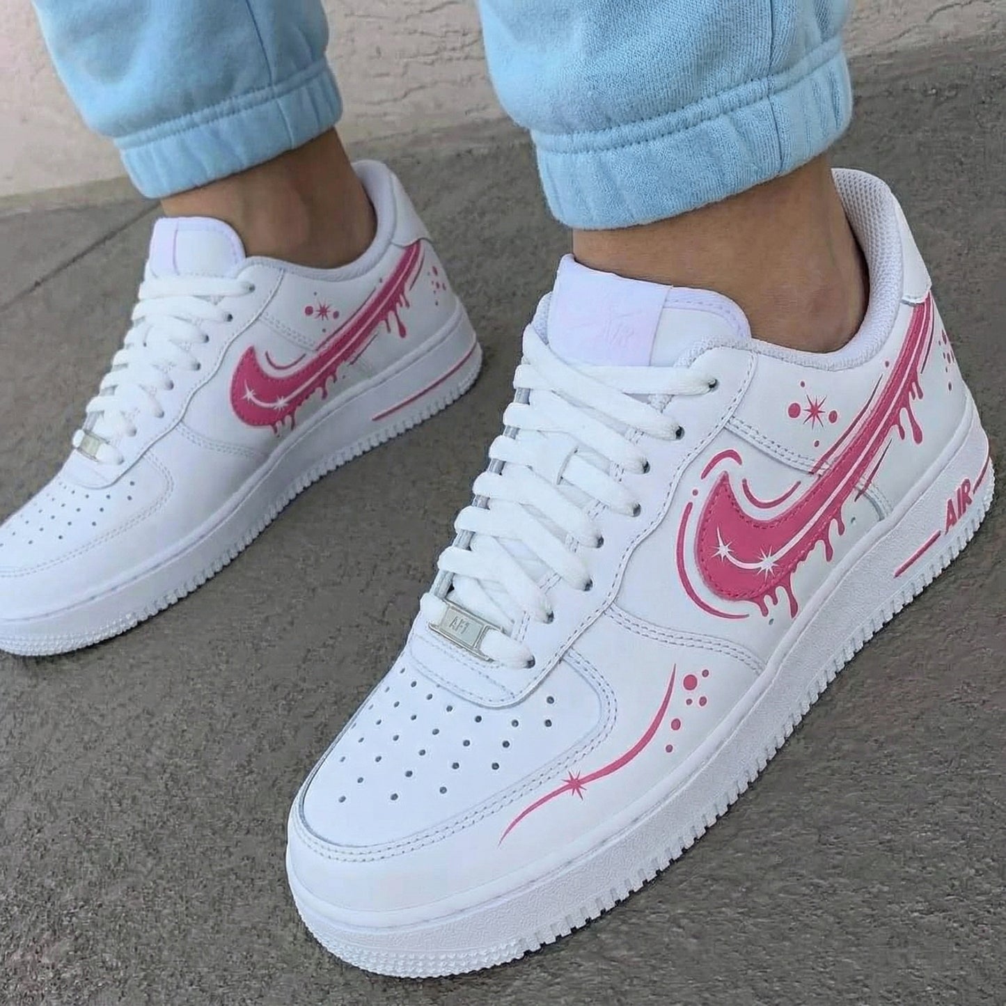 White Pink Drip Sparkle Custom AF 1s Shoes