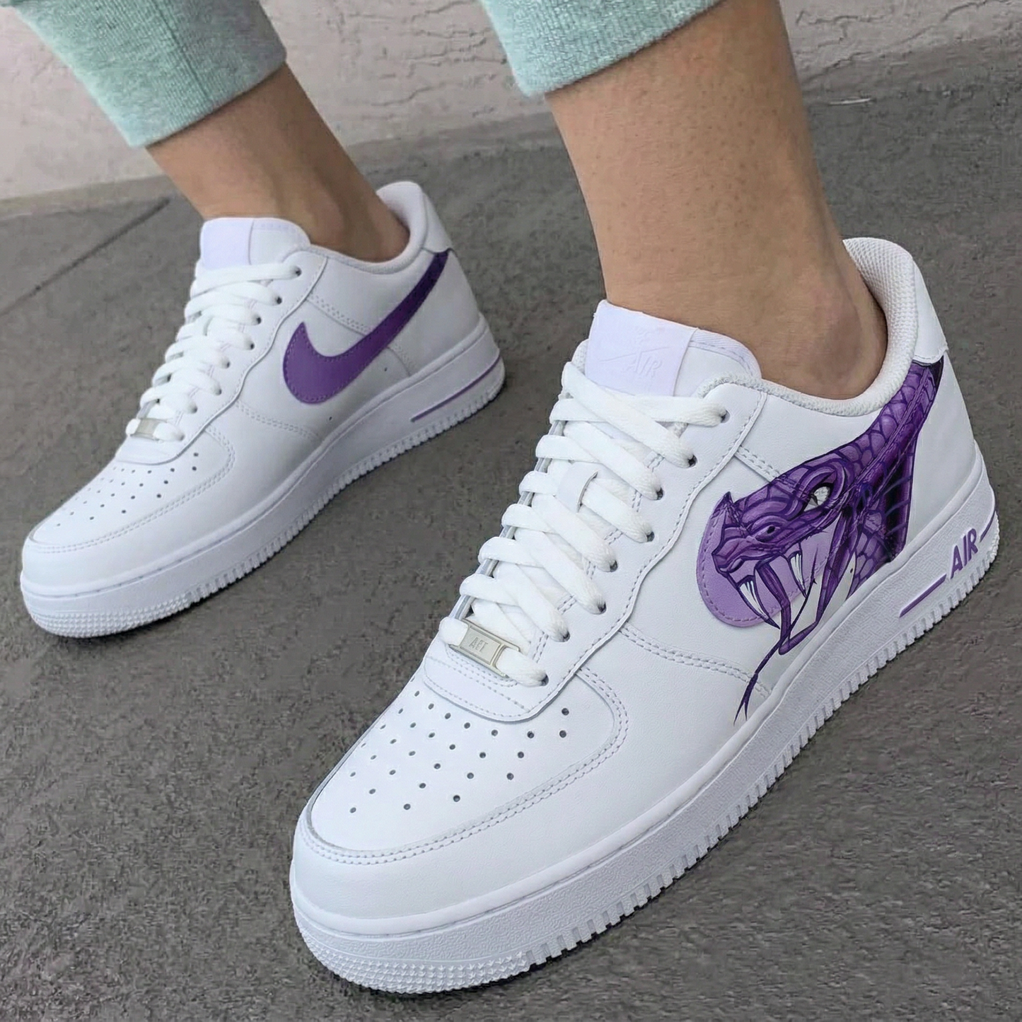 White Purple Snake Custom AF 1s Shoes