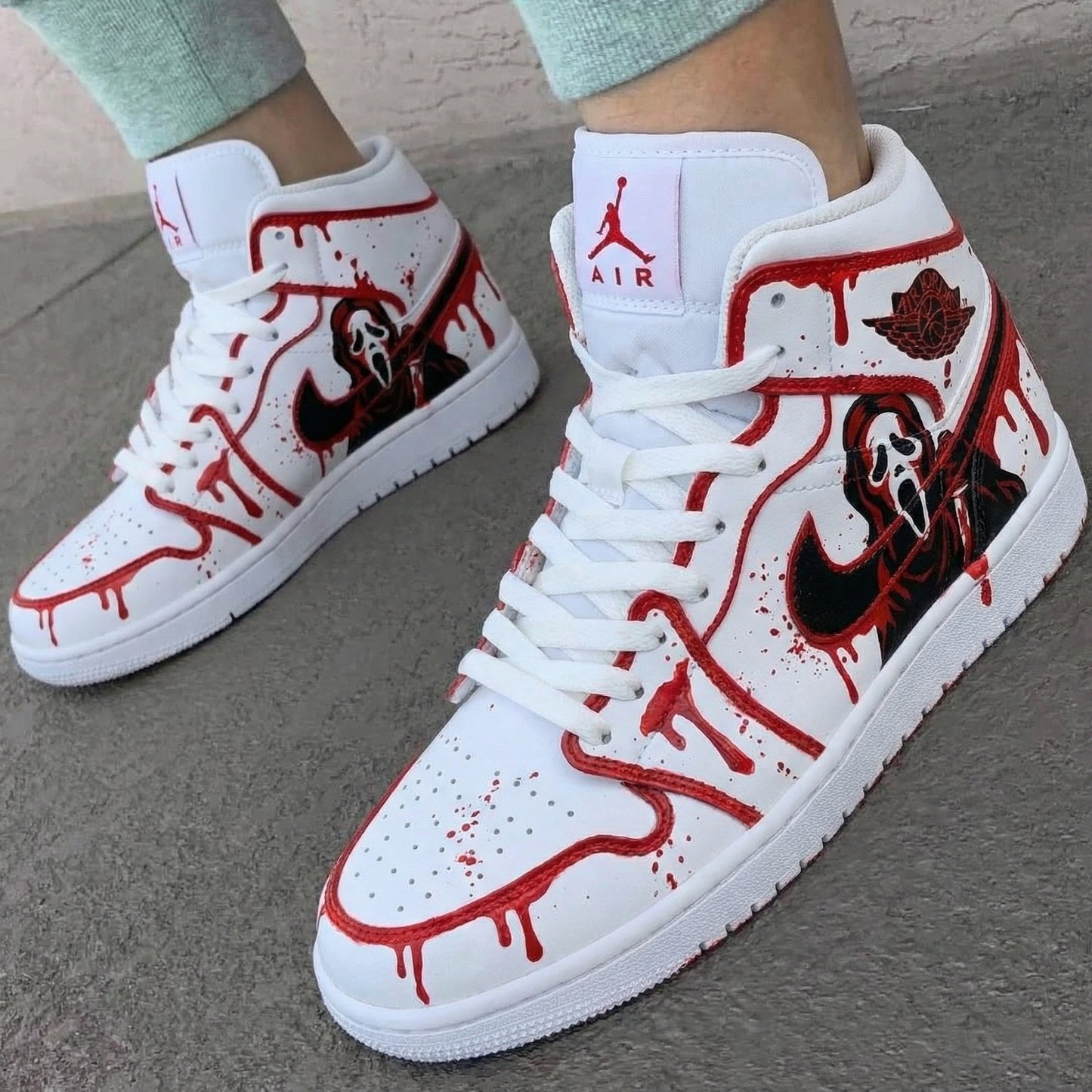 White Red Ghost - Face Custom AJ 1s Shoes