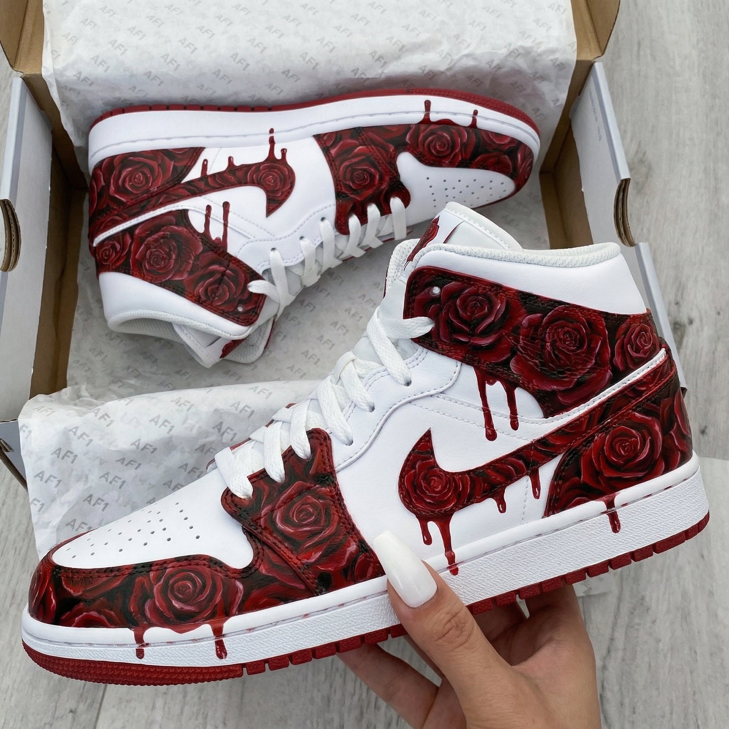 White Red Rose Custom Dunk Shoes