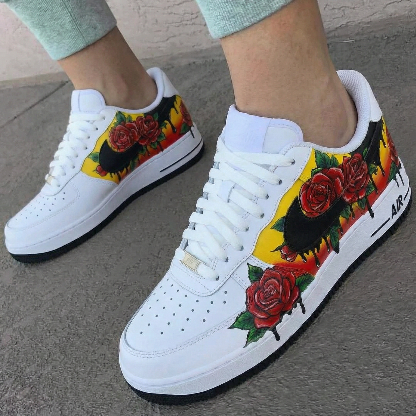 White Rose Pattern Custom AF 1s Shoes