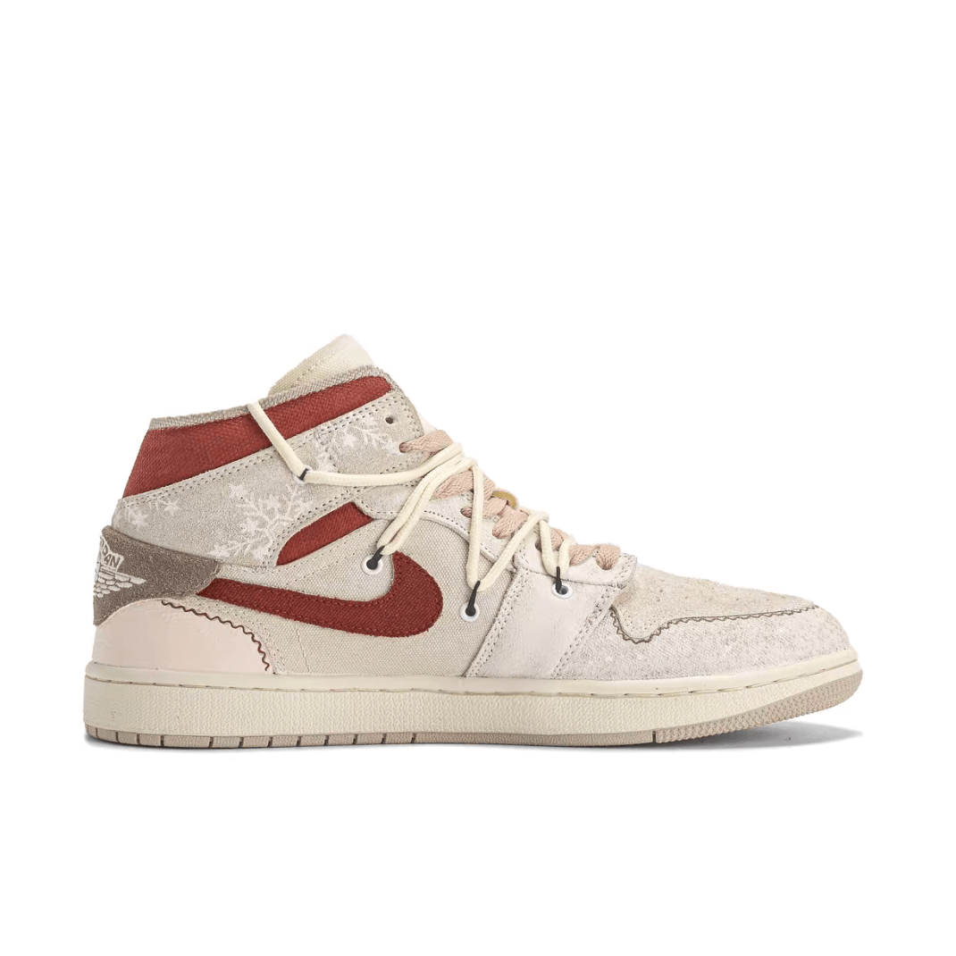 Christmas Gift Xmas Custom Air Jordan 1 Dark Red Khaki Elk Theme