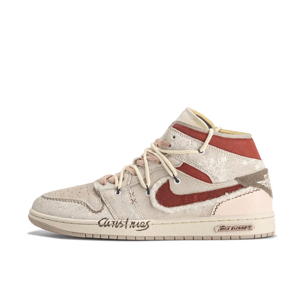 Christmas Gift Xmas Custom Air Jordan 1 Dark Red Khaki Elk Theme