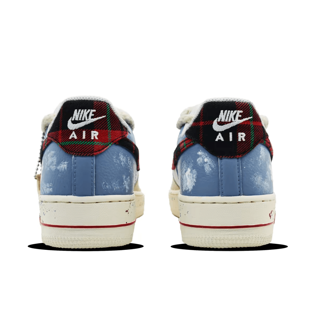 Christmas Gift Xmas Custom Air Force 1 White Blue Red plaid Swoosh Snowflake Print