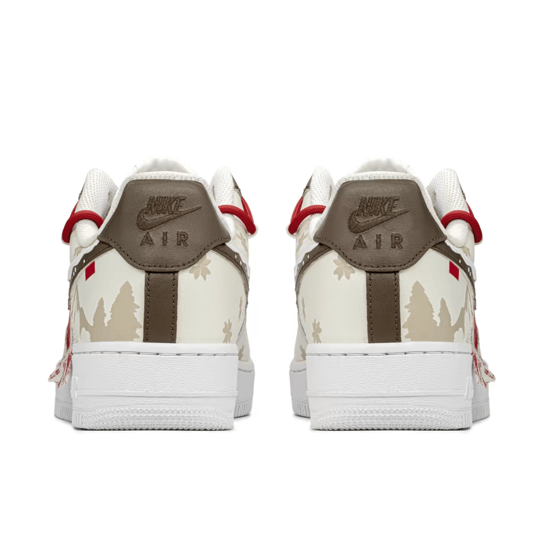 Christmas Gift Xmas Custom Air Force 1 White Khaki Red Snowflake And Elk