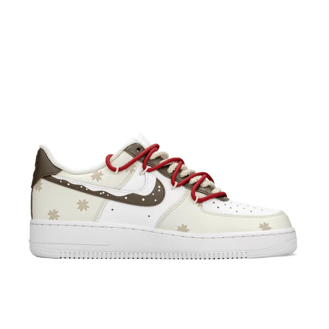 Christmas Gift Xmas Custom Air Force 1 White Khaki Red Snowflake And Elk
