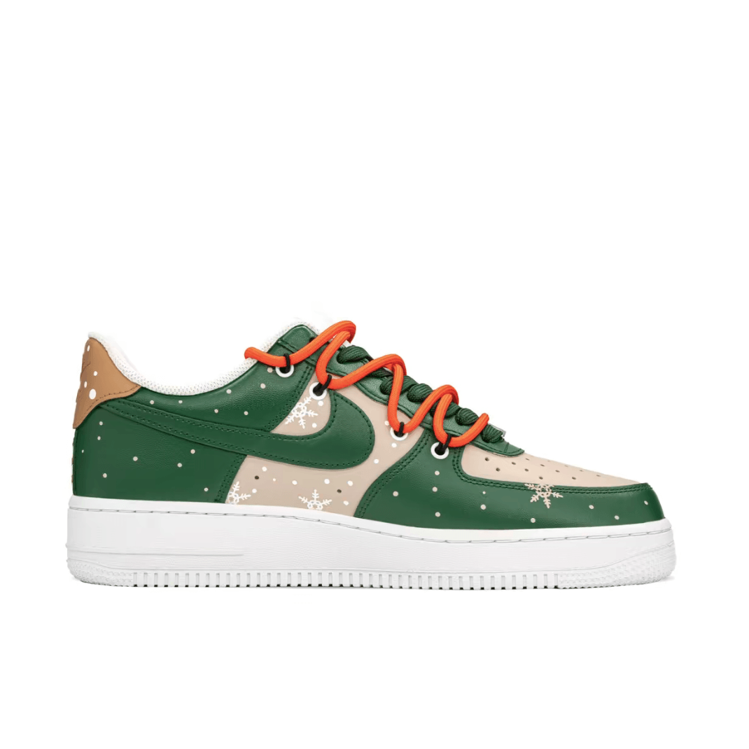 Christmas Gift Xmas Custom Air Force 1 Apricot Green Snowflake Elk Print