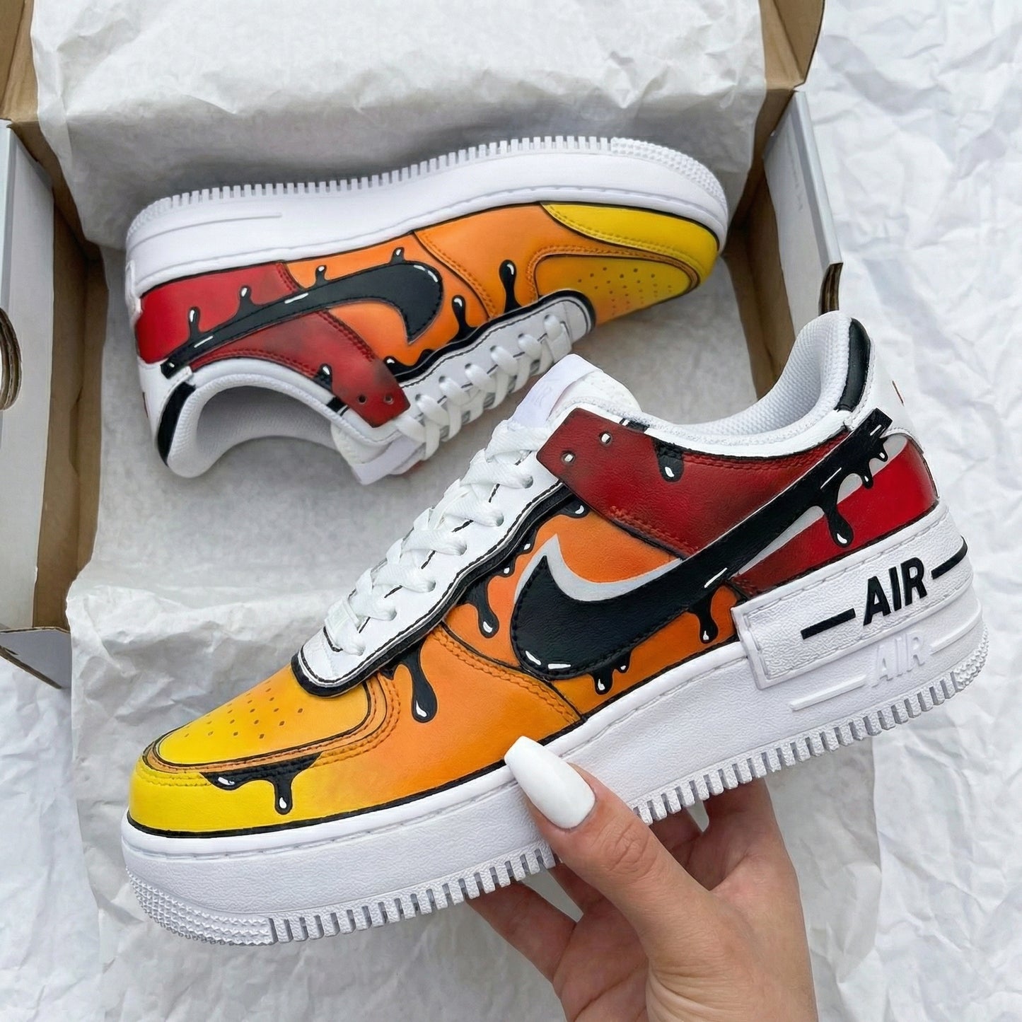 Yellow Orange Red Drip Custom AF 1s Shoes