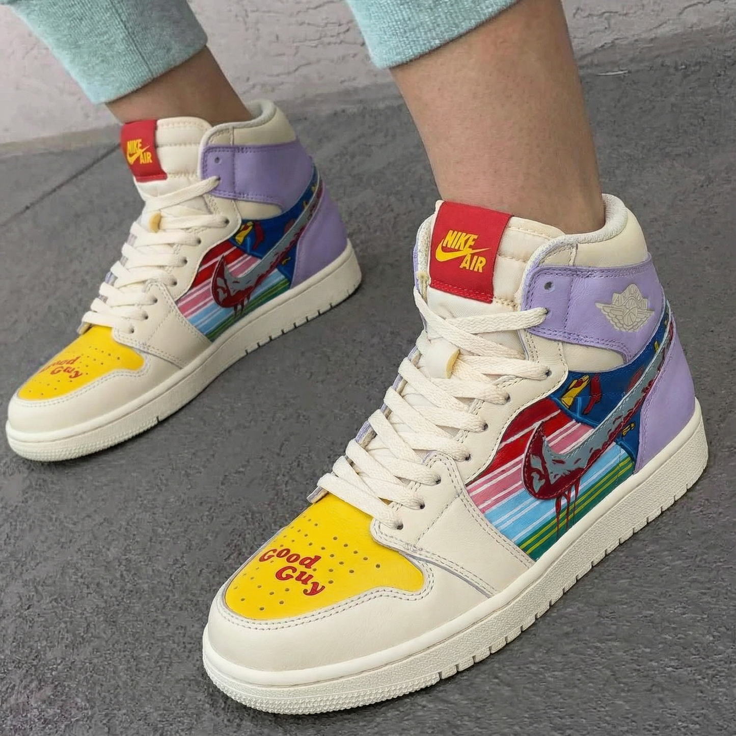 Yellow Purple Comic Strip Custom AJ 1s Shoes