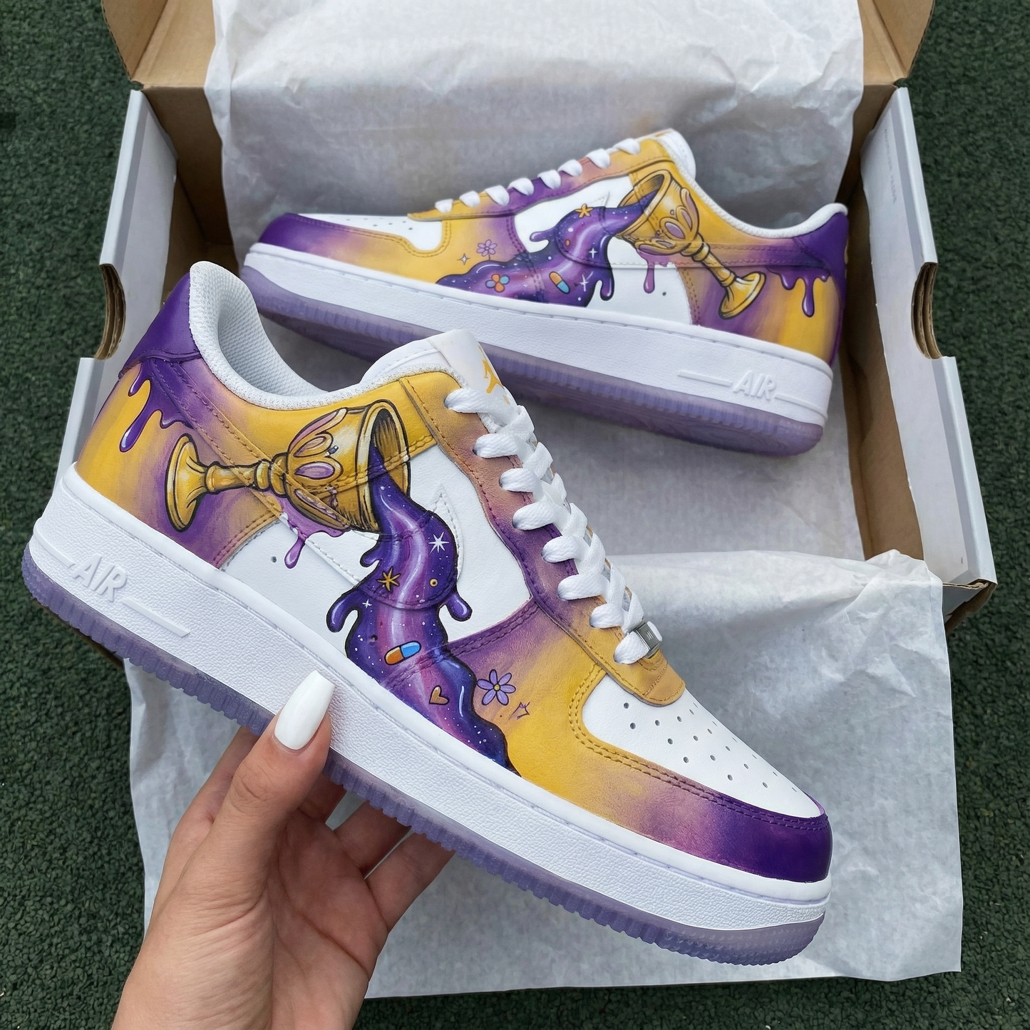 Yellow Purple Goblet Custom AF 1s Shoes