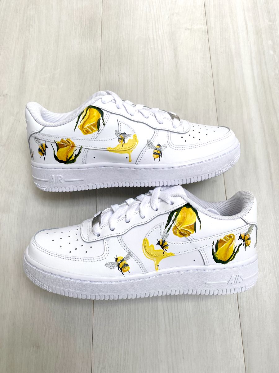 Yellow Rose and Bee Custom AF 1s Shoes