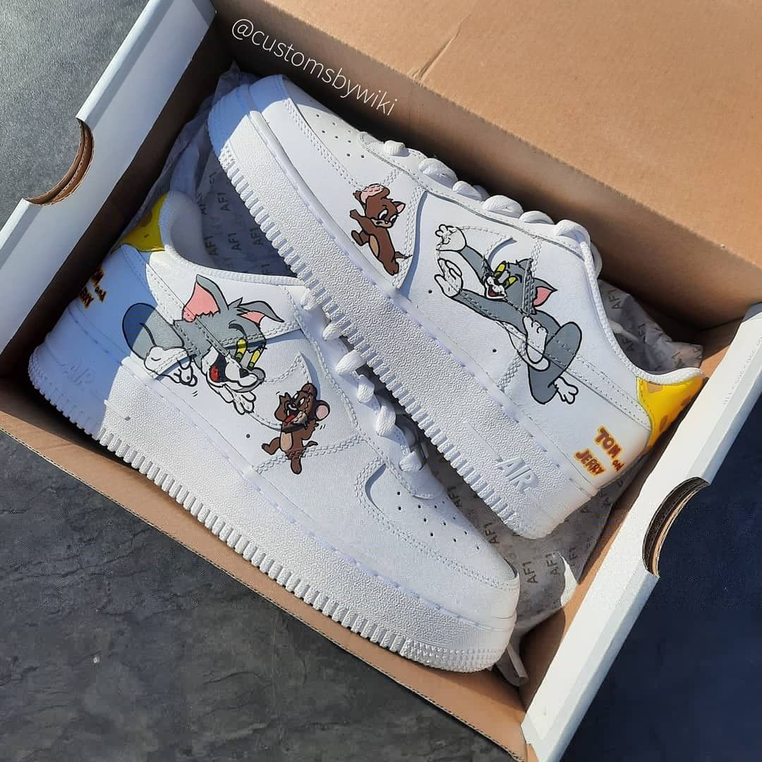 Yellow Toe Tom And Jerry Custom Air Force 1 Shoes