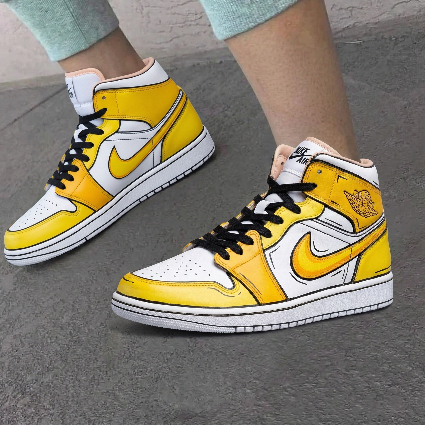 Yellow White Cartoon Style Custom AJ 1s Shoes
