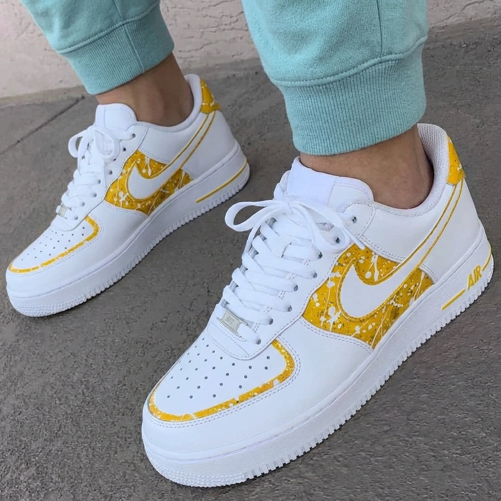 Yellow White Splatter Custom AF 1s Shoes