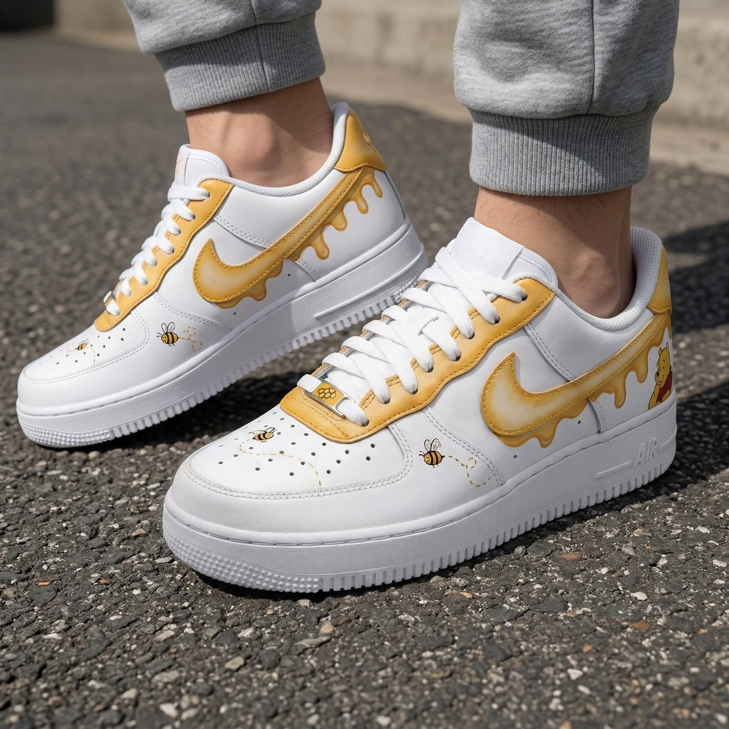 Yellow Winnie The Pooh Bees Honey Drip Custom AF 1s Shoes