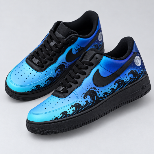 Hand Painted Blue Ocean Wave Custom Air Force 1 Sneakers