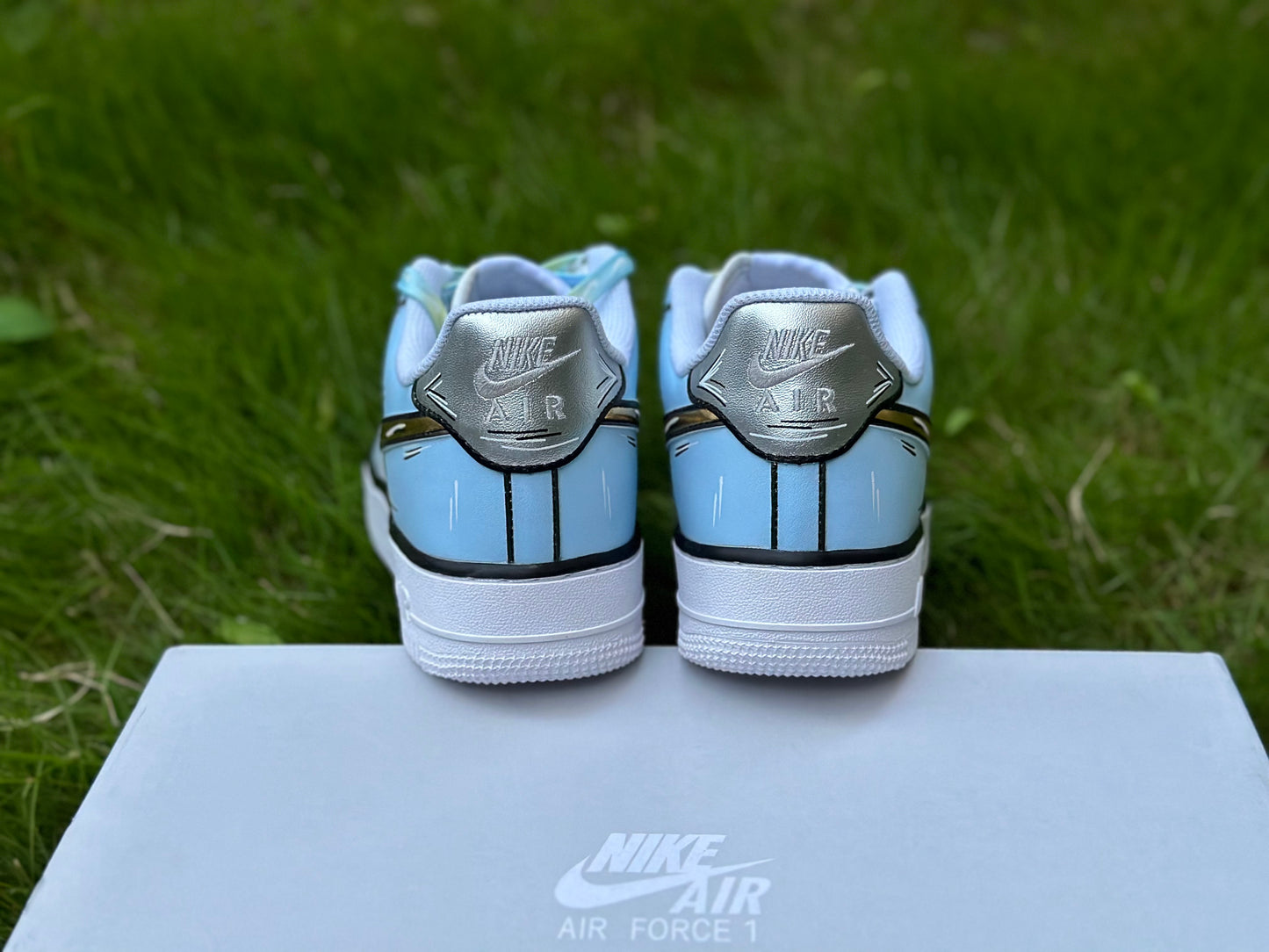 Custom Air Force 1 Blue Purple Gradient Cartoon Lines