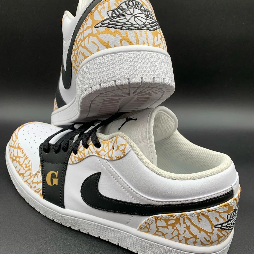 Black Yellow Net Custom Sneakers Air Jordan 1 Low