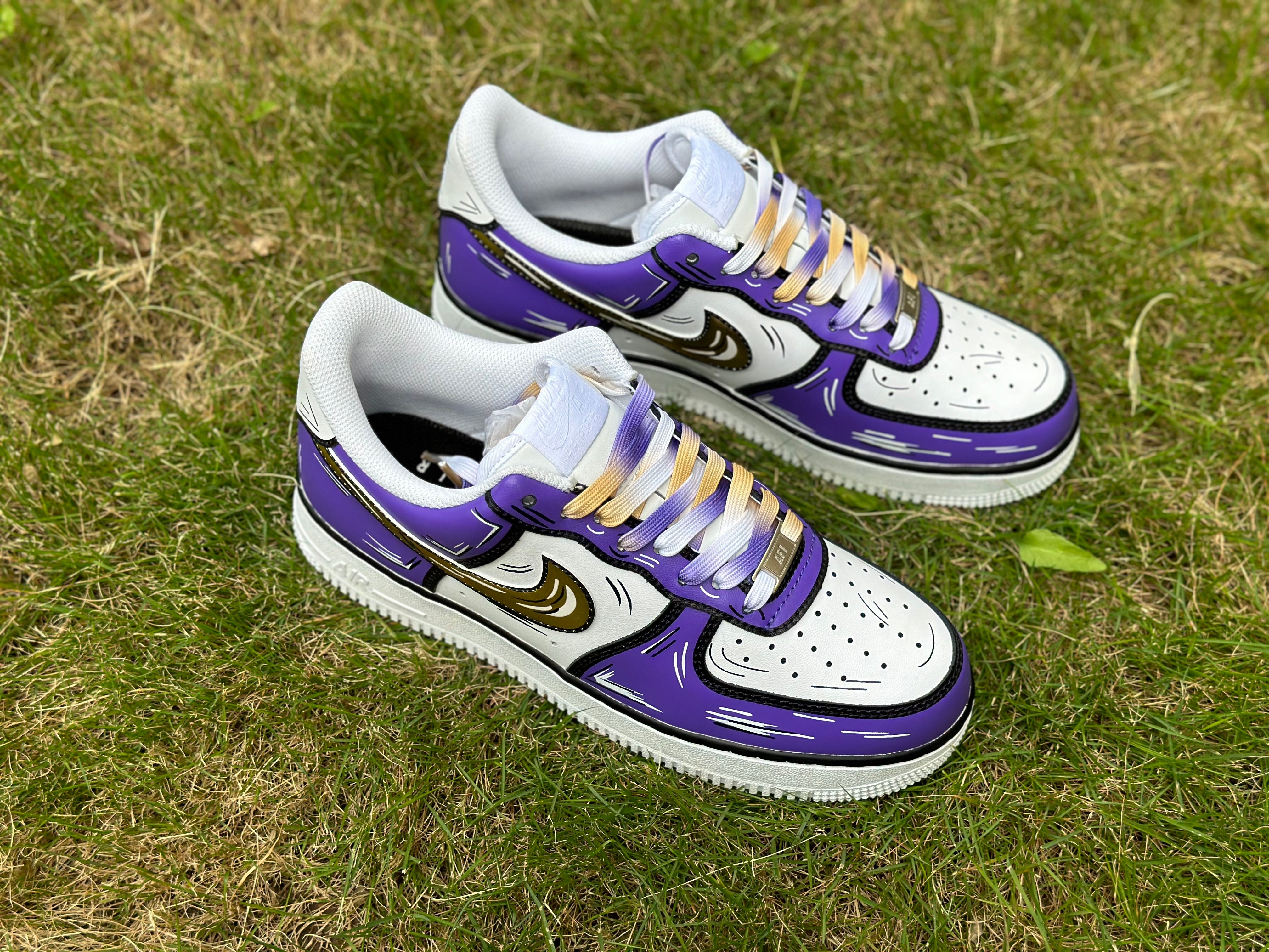 Custom Air Force 1 Purple Gold Cartoon Lines