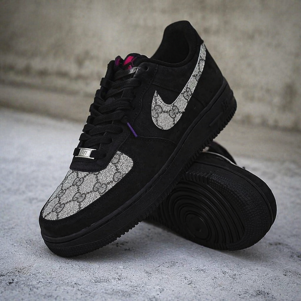 Custom Hand Painted Black Air Force 1 Sneakers