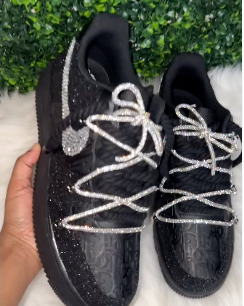 Handmade Black Rhinestone Custom Air Force 1 Sneakers