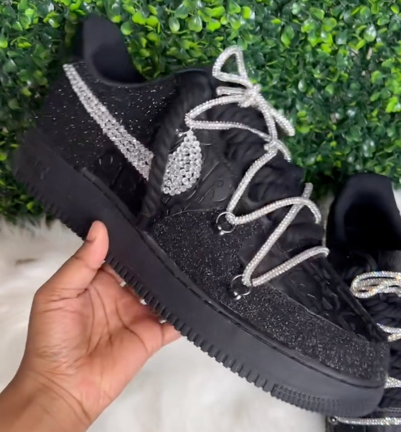 Handmade Black Rhinestone Custom Air Force 1 Sneakers