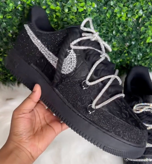 Handmade Black Rhinestone Custom Air Force 1 Sneakers