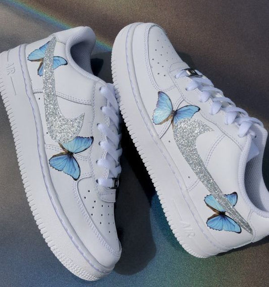 Hand Painted Blue Butterfly Glitter Custom Air Force 1