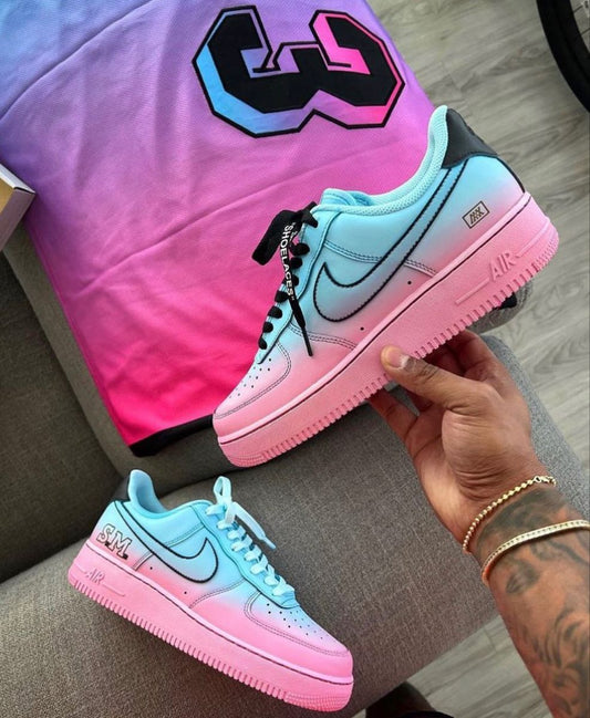 Hand Painted Blue Pink Gradient Custom Air Force 1 Sneakers