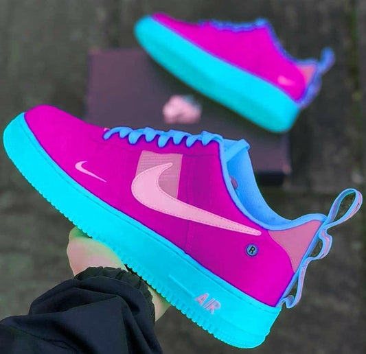 Hand Painted Neon Pink Blue Custom Air Force 1 Sneakers