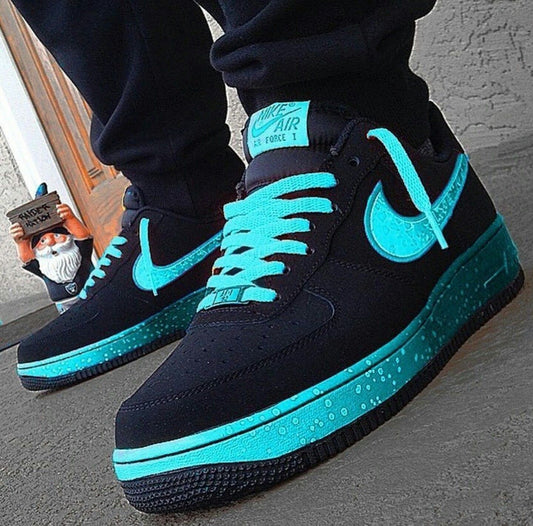 Hand Painted Black & Teal Custom Air Force 1 Sneakers