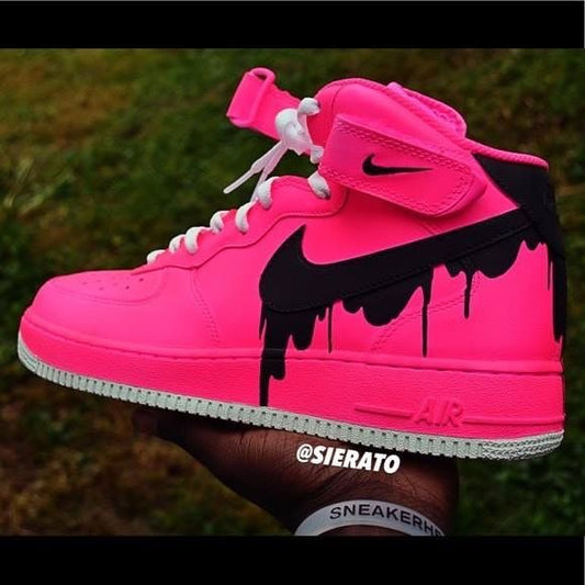 Custom Hand Painted Hot Pink Drip High Top Air Force 1
